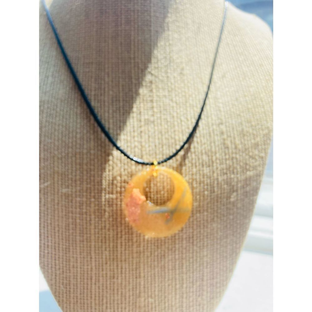 Black faux leather gold pendant necklace